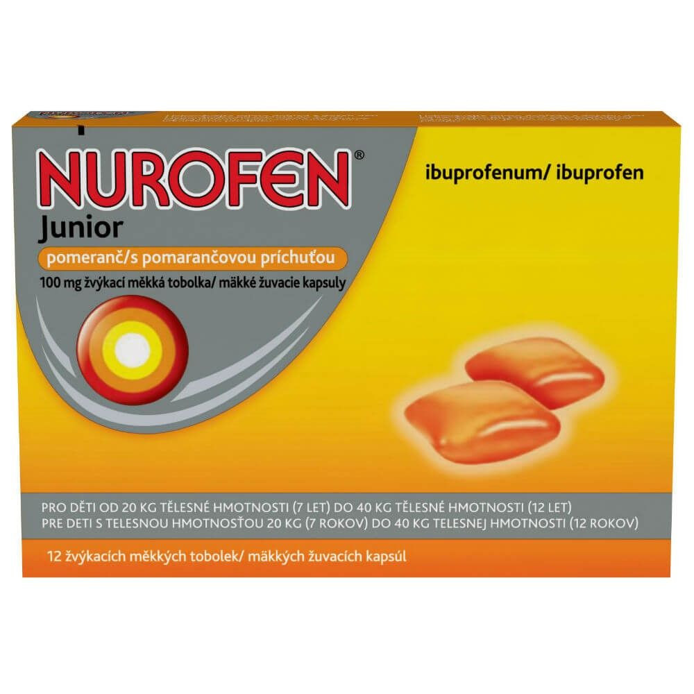 Nurofen Junior Pomeranč 100 mg 12 žvýkacích tobolek Tablety žvýkací - Lékárna Damona